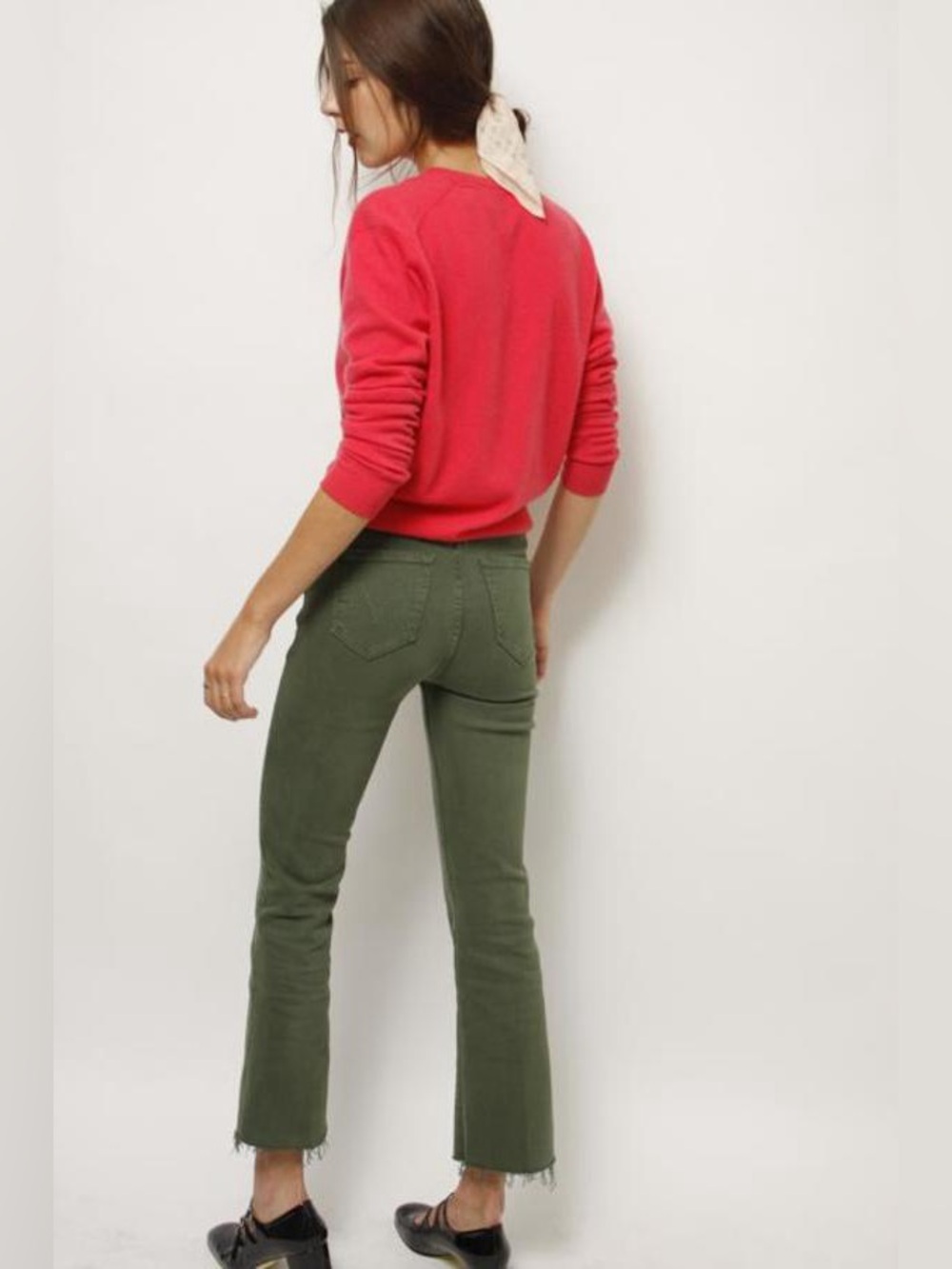 MOTHER The Hustler High Rise Raw Hem Ankle Jeans, Military Green, Size 24, NWT - Picture 2 of 12